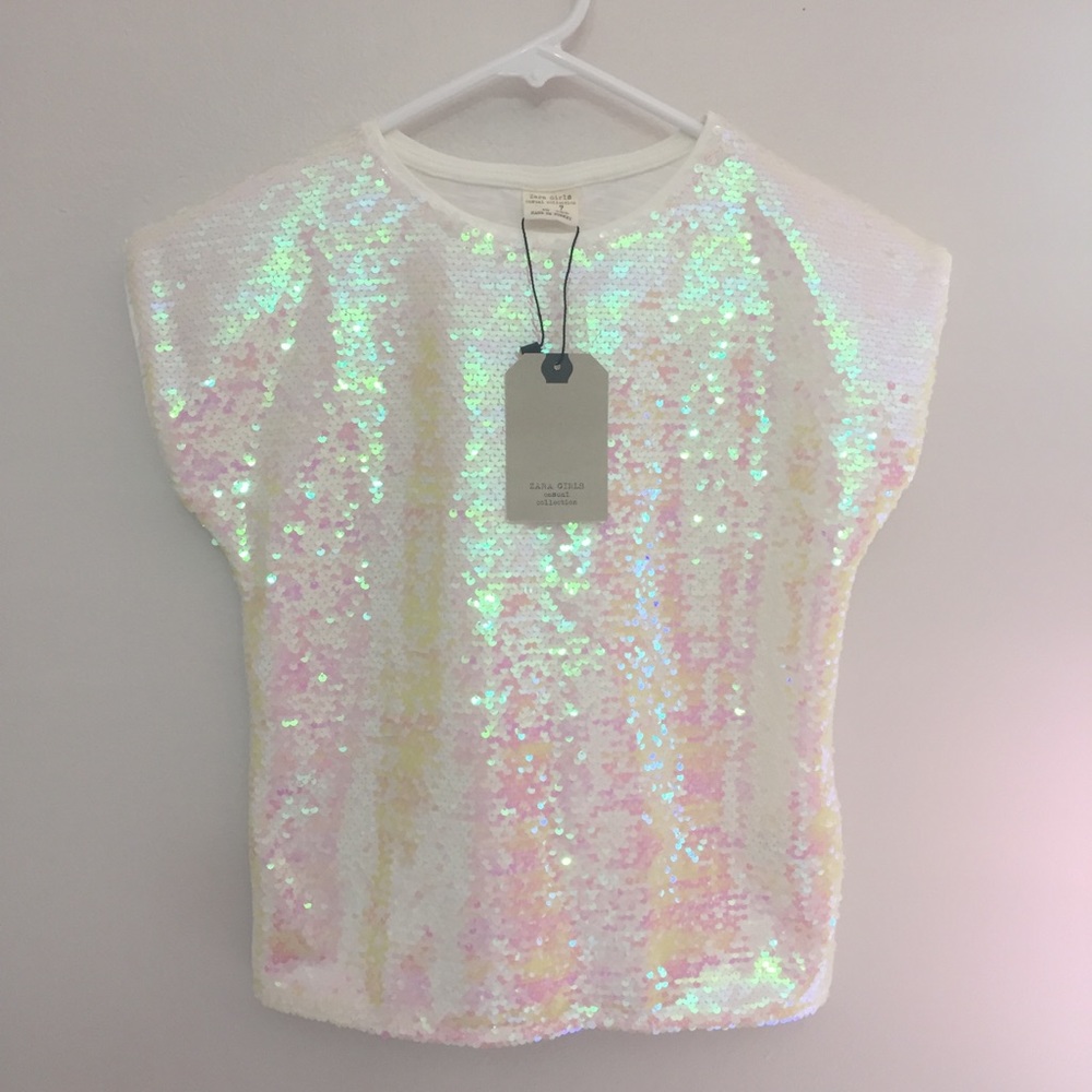 NEW ZARA GIRLS Size 7 White Sequins Sleeveless Top